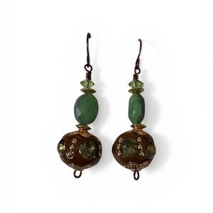 Elegant Green and Brown Handmade Dangle Earrings